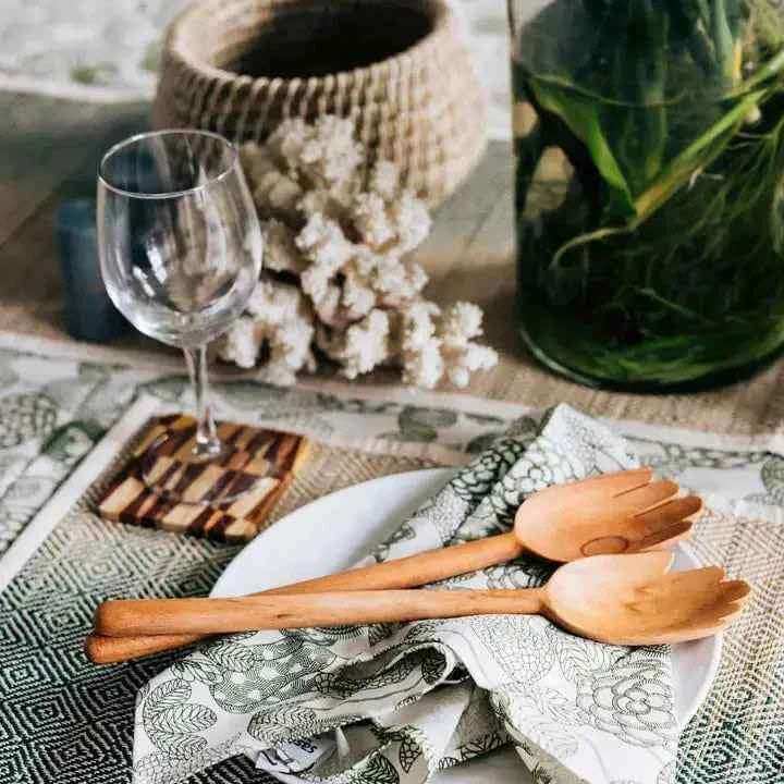 Handmade 'In Good Hands' Salad Servers - Elegant and Durable Wooden Serving Utensils