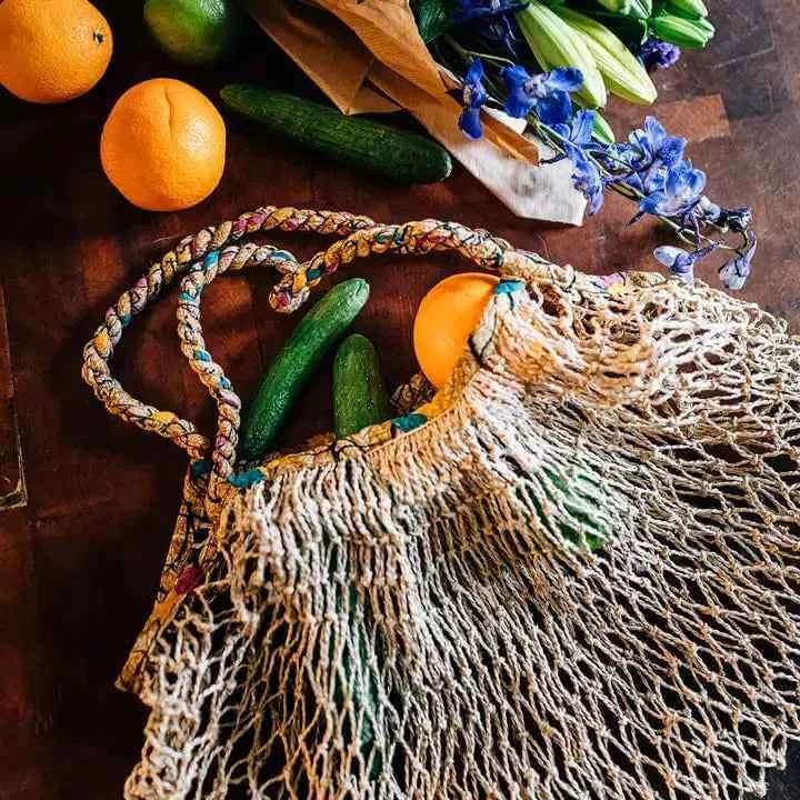 Sari and Jute Slouchy Net Bag - Stylish Eco-Friendly Fashion Accessory