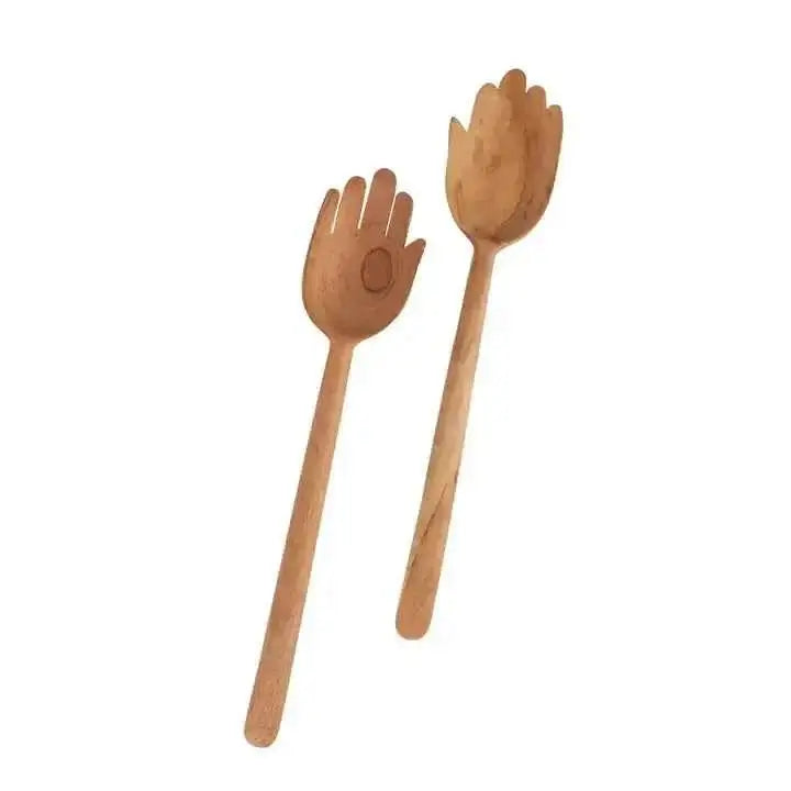 Handmade &#39;In Good Hands&#39; Salad Servers - Elegant and Durable Wooden Serving Utensils  